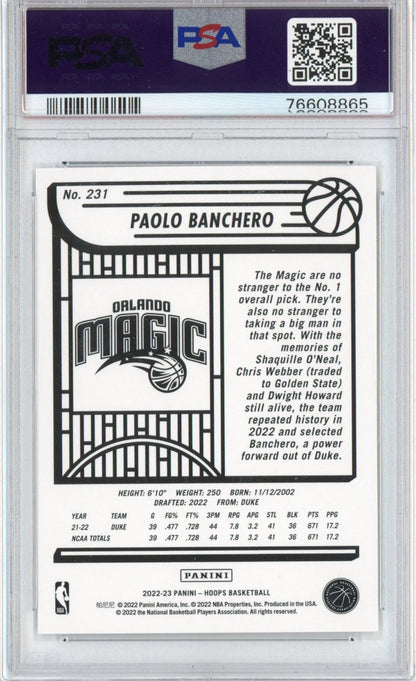 Graded 2022-23 Panini NBA Hoops Paolo Banchero #231 Winter Rookie RC Basketball Card PSA 10 Gem Mint