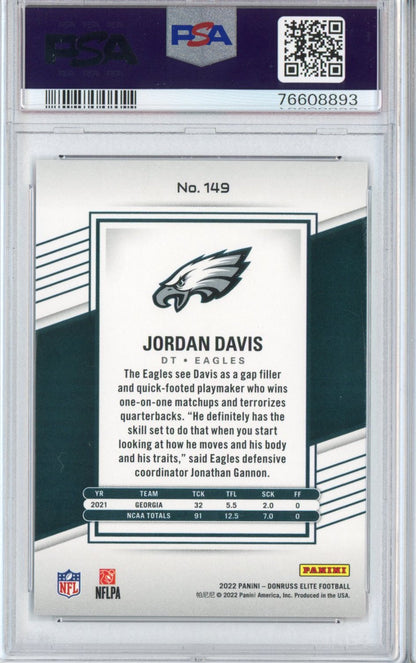 Graded 2022 Panini Donruss Elite Jordan Davis #149 Red Rookie RC Football Card PSA 10