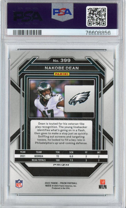 Graded 2022 Panini Prizm Nakobe Dean #399 Green Rookie RC Football Card PSA 10