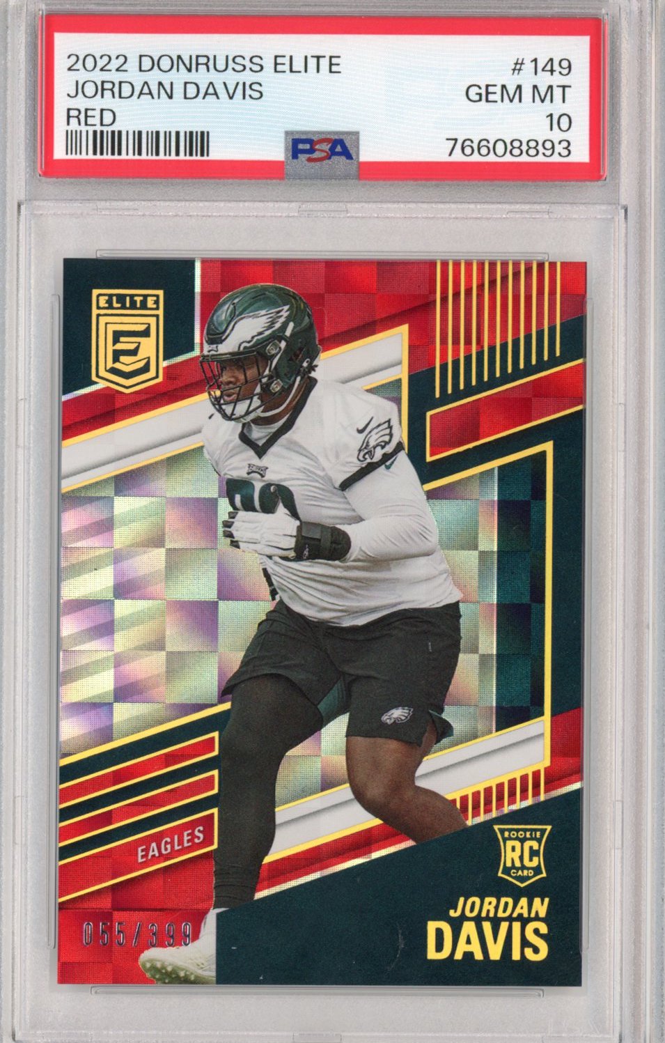 Graded 2022 Panini Donruss Elite Jordan Davis #149 Red Rookie RC Football Card PSA 10