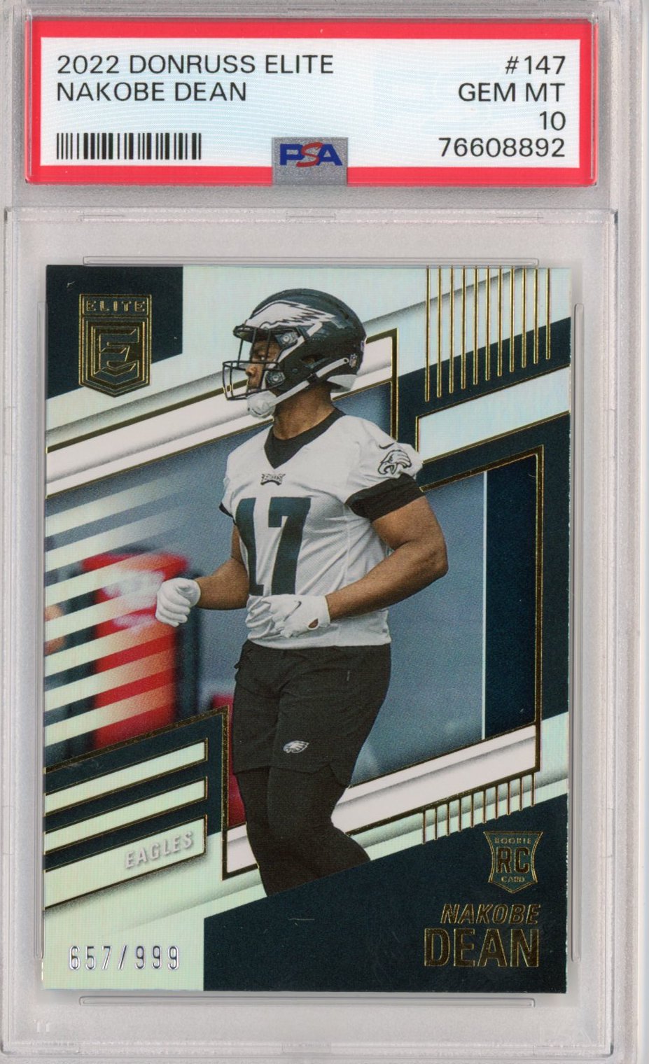 Graded 2022 Panini Donruss Elite Nakobe Dean #147 Rookie RC Football Card PSA 10
