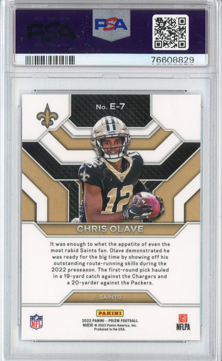 Graded 2022 Panini Prizm Chris Olave #E7 Emergent Rookie RC Football Card PSA 10 Gem Mint