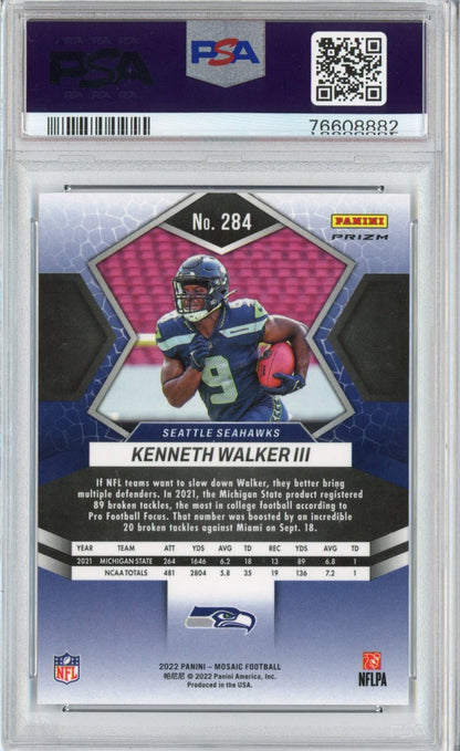 Graded 2022 Panini Mosaic Kenneth Walker III #284 Silver Rookie RC Football Card PSA 10 Gem Mint