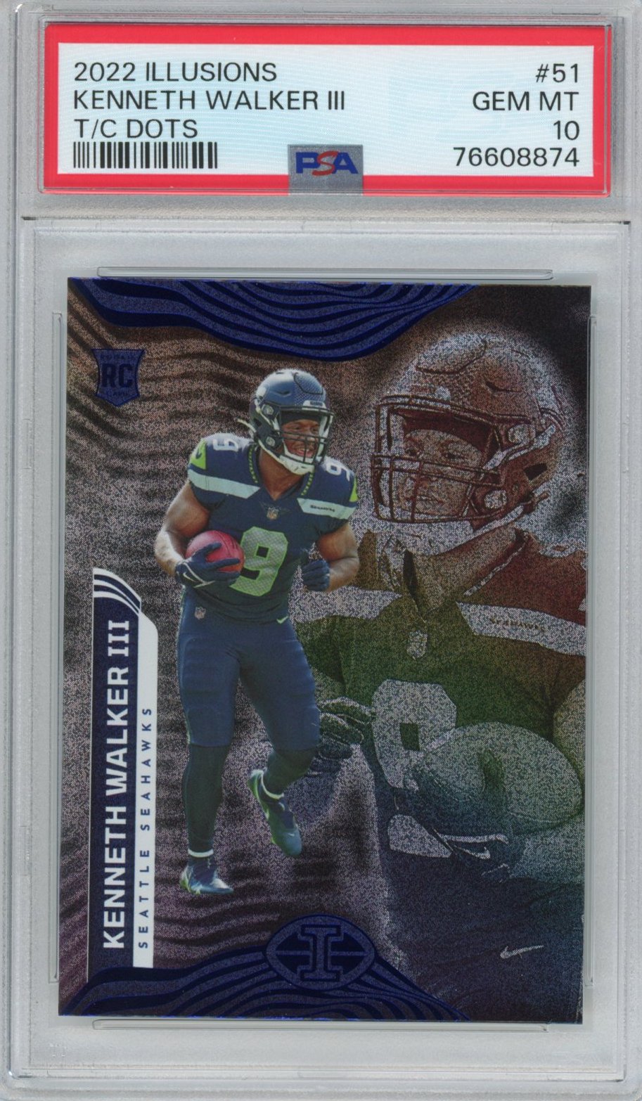 Graded 2022 Panini Illusions Kenneth Walker III #51 T/C Dots Rookie RC Football Card PSA 10 Gem Mint
