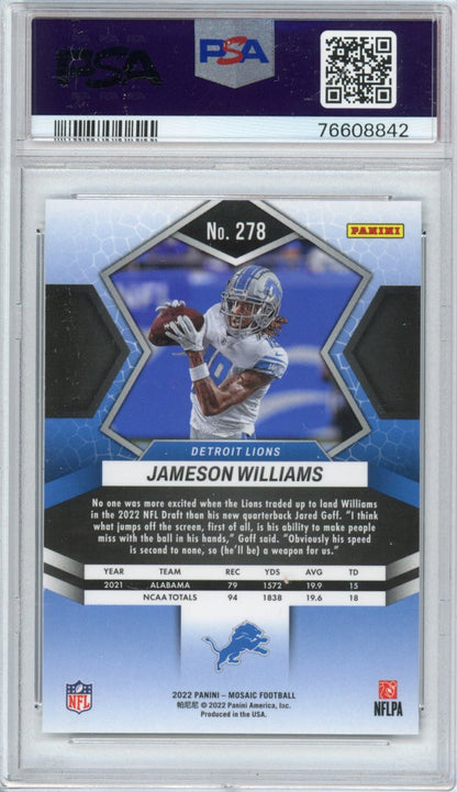 Graded 2022 Panini Mosaic Jameson Williams #278 Rookie RC Football Card PSA 10