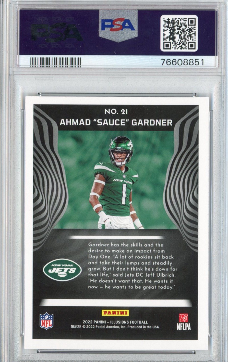 Graded 2022 Panini Illusions Ahmad Sauce Gardner #21 Retail Rookie RC Football Card PSA 10 Gem Mint
