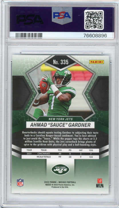Graded 2022 Panini Mosaic Ahmad Sauce Gardner #335 Rookie RC Football Card PSA 10 Gem Mint