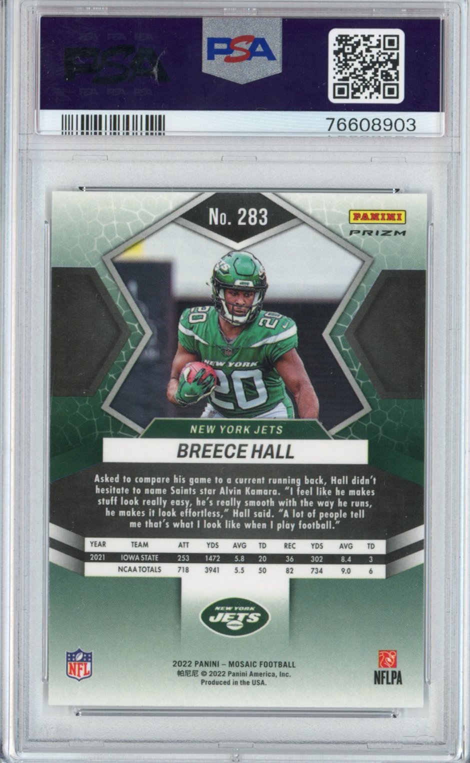 Graded 2022 Panini Mosaic Breece Hall #283 Silver Rookie RC Football Card PSA 10 Gem Mint