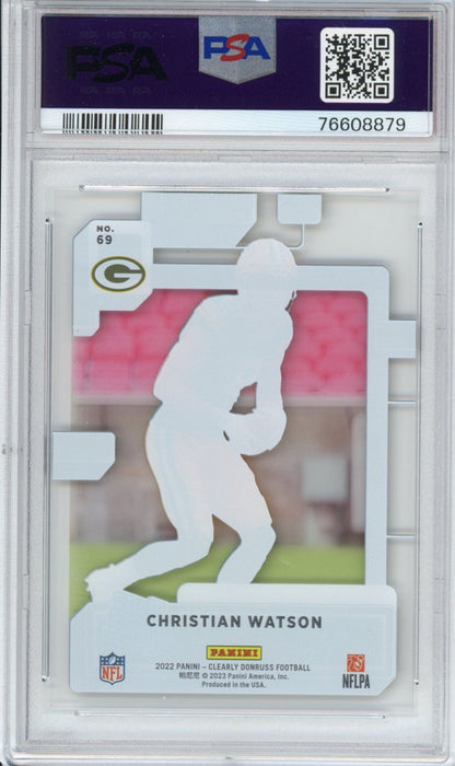 Graded 2022 Panini Clearly Donruss Christian Watson #69 Rookie RC Football Card PSA 10 Gem Mint