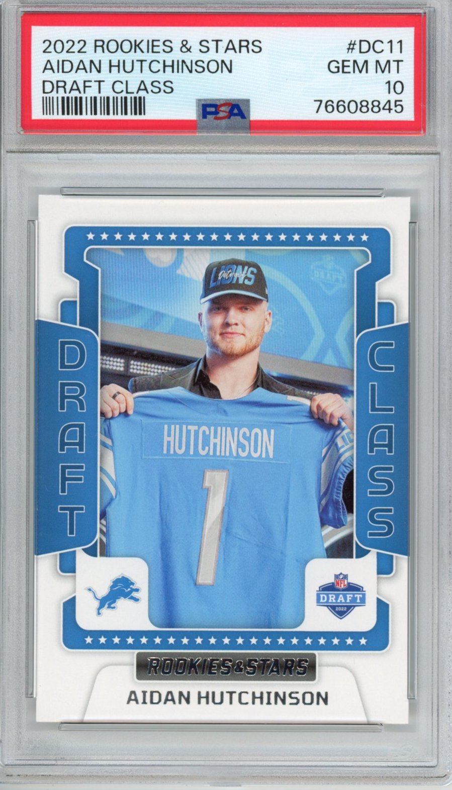 Graded 2022 Panini Rookies & Stars Aidan Hutchinson #DC11 Draft Class Rookie Football Card PSA 10
