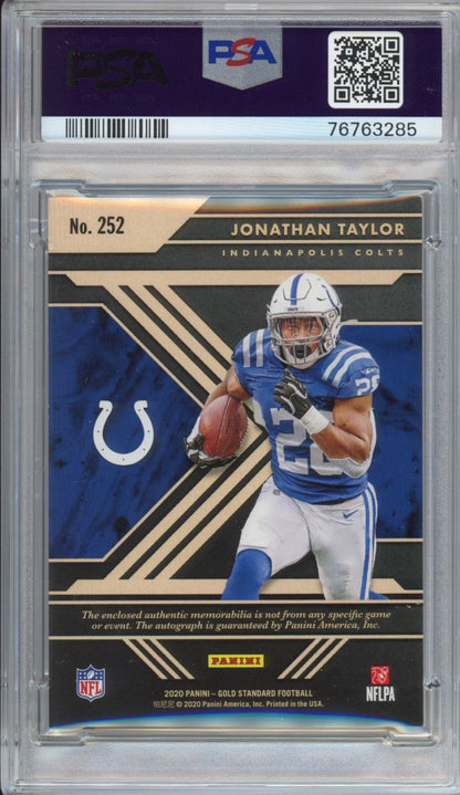 Graded 2020 Panini Gold Standard Jonathan Taylor #252 Double Prime Jersey Rookie RC Football Card PSA 8 Auto 10