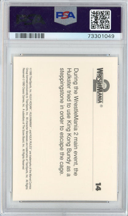 Graded 1990 Classic WWF Series 2 Wrestlemania II #14 History Hulk Hogan King Kong Bundy Wrestling Card PSA 10 Gem Mint