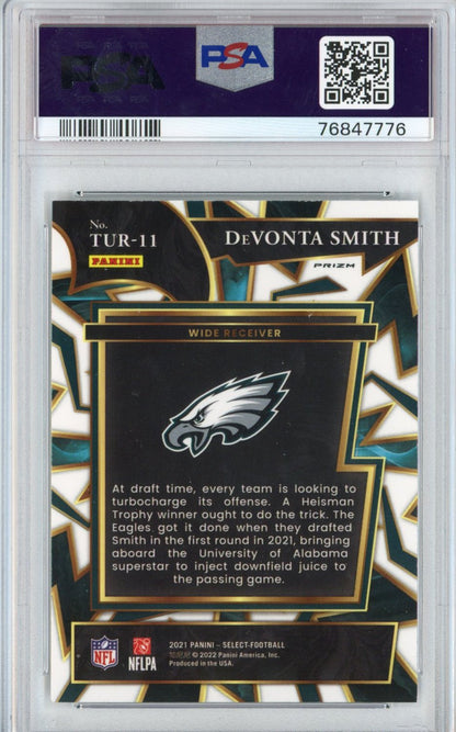 Graded 2021 Panini Select Devonta Smith #TUR11 Turbocharged Silver Prizm Rookie RC Football Card PSA 10