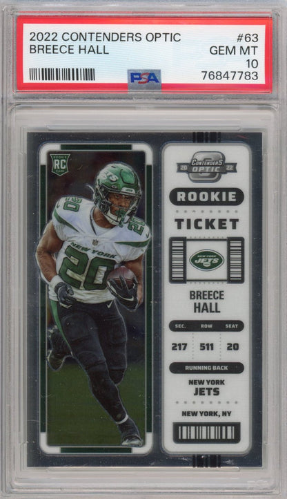 Graded 2022 Panini Contenders Optic Breece Hall #63 Rookie RC Football Card PSA 10 Gem Mint