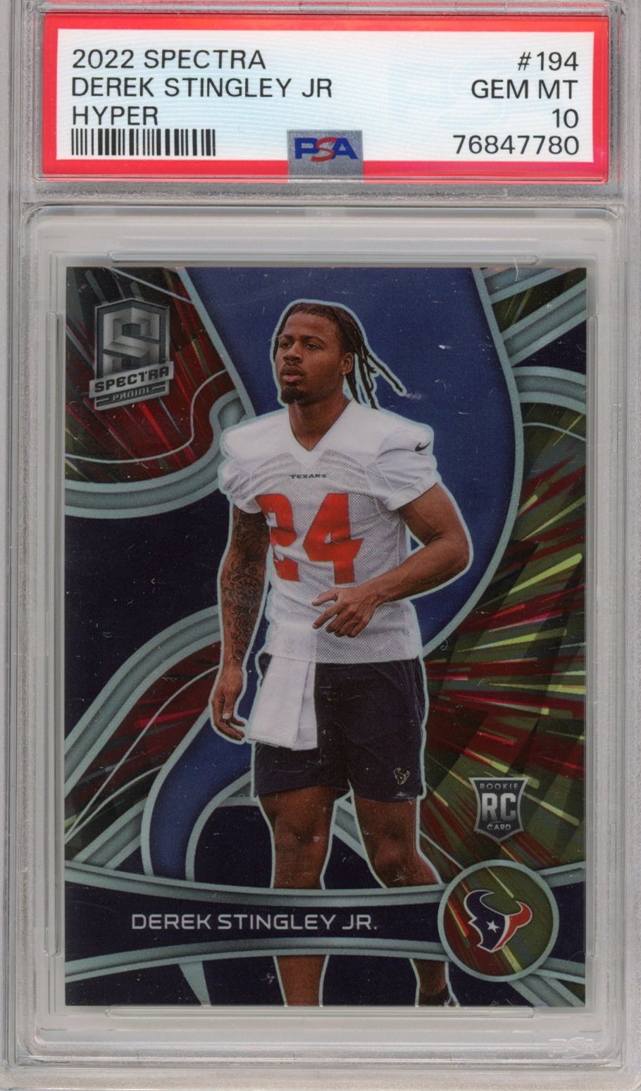 Graded 2022 Panini Spectra Derek Stingley Jr. #194 Hyper Prizm #/75 Rookie RC Football Card PSA 10 Gem Mint