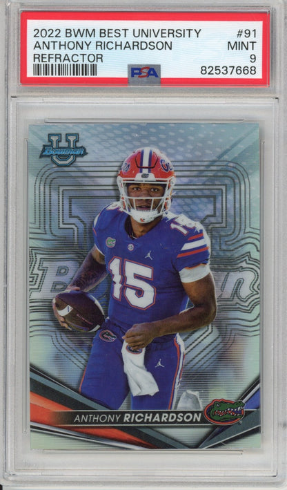 Graded 2022 Bowman Best University Anthony Richardson #91 Refractor Rookie RC Football Card PSA 9 Mint