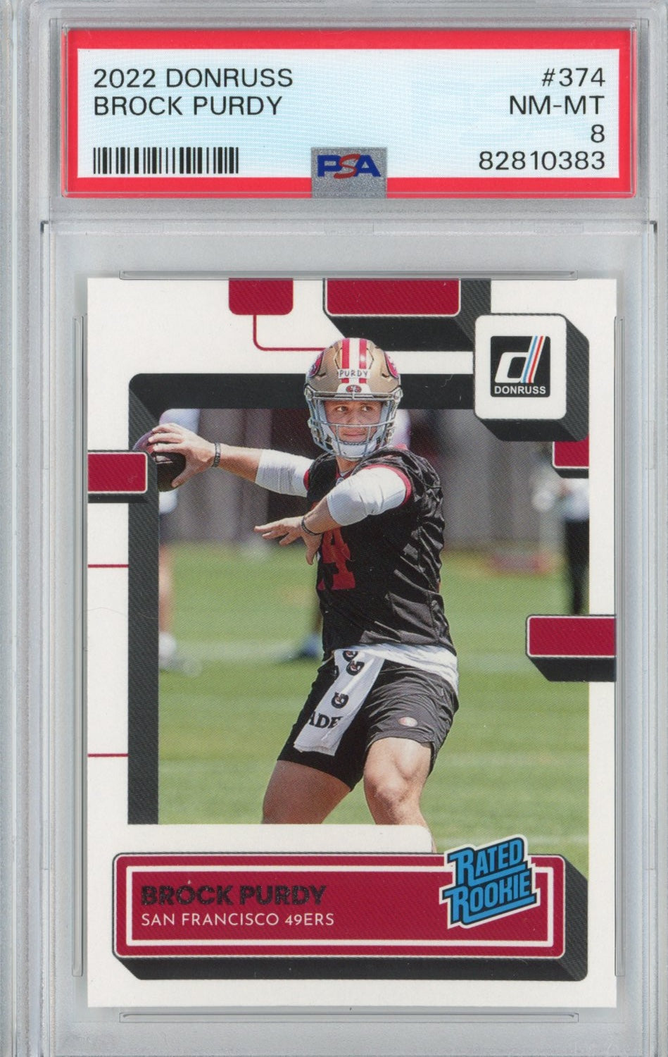Graded 2022 Panini Donruss Brock Purdy #374 Rookie RC Football Card PSA 8 Mint