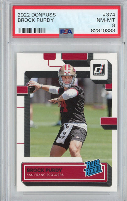 Graded 2022 Panini Donruss Brock Purdy #374 Rookie RC Football Card PSA 8 Mint
