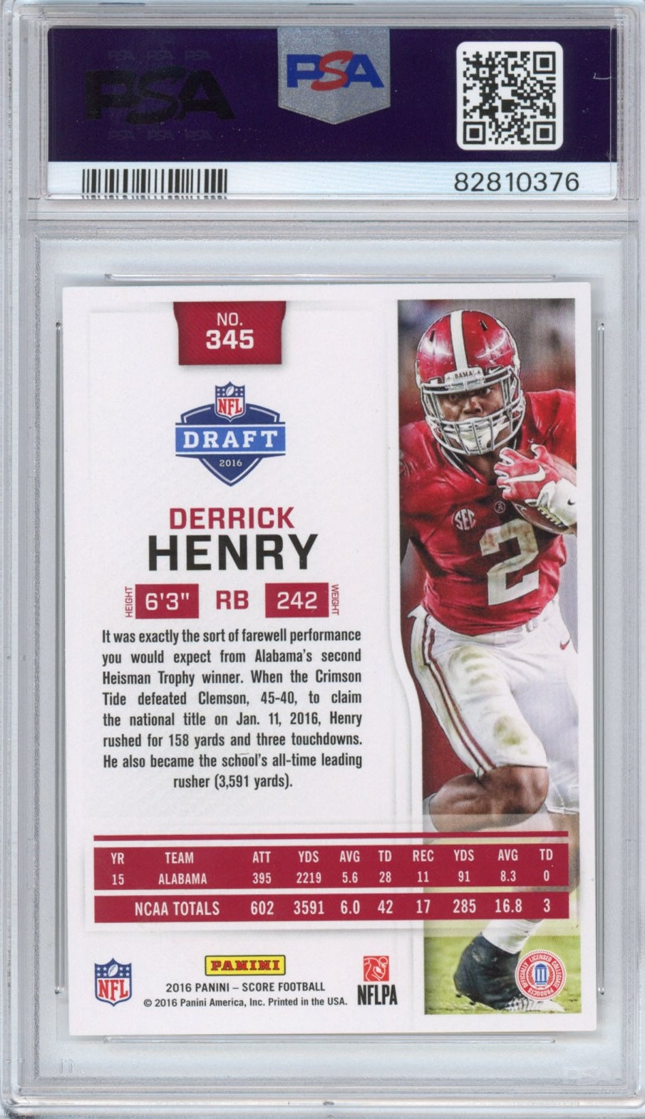 Graded 2016 Panini Score Derrick Henry #345 Rookie RC Football Card PSA 10 Gem Mint