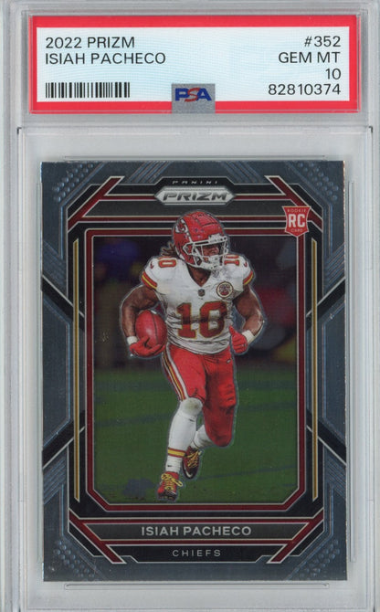 Graded 2022 Panini Prizm Isiah Pacheco #352 Rookie RC Football Card PSA 10 Gem Mint