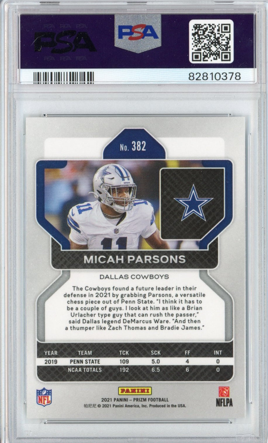Graded 2021 Panini Prizm Micah Parsons #382 Rookie RC Football Card PSA 9 Mint