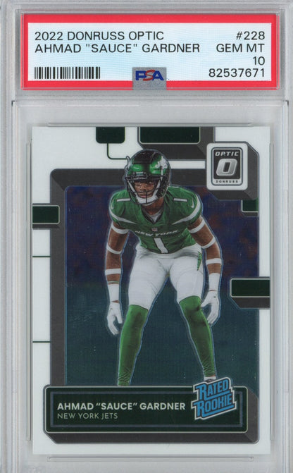 Graded 2022 Panini Donruss Optic Ahmad Sauce Gardner #228 Rookie RC Football Card PSA 10 Gem Mint