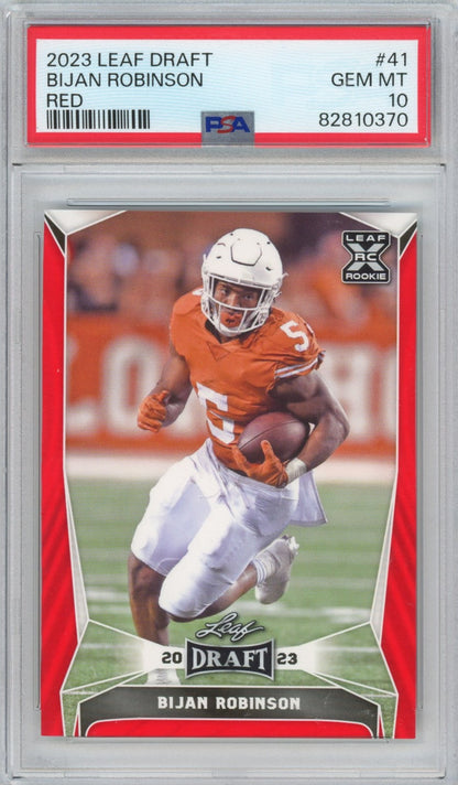Graded 2023 Leaf Draft Bijan Robinson #41 Red Rookie RC Football Card PSA 10 Gem Mint