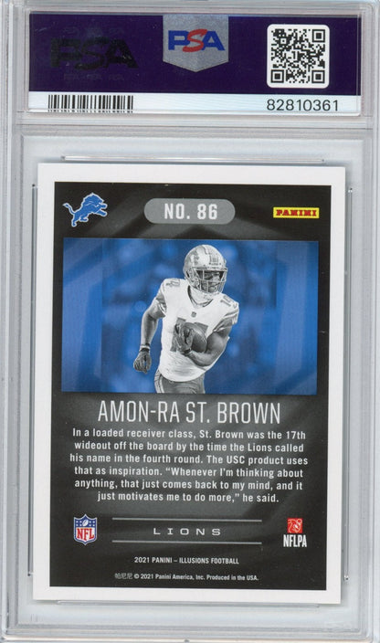 Graded 2021 Panini Illusions Amon-Ra St. Brown #86 Retail Rookie RC Football Card PSA 9 Mint