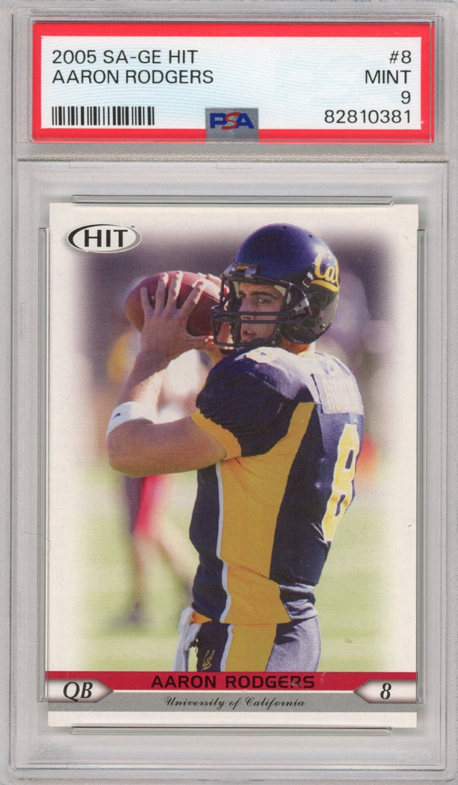 Graded 2005 Sage SA-GE Hit Aaron Rodgers #8 Rookie RC Football Card PSA 9 Mint
