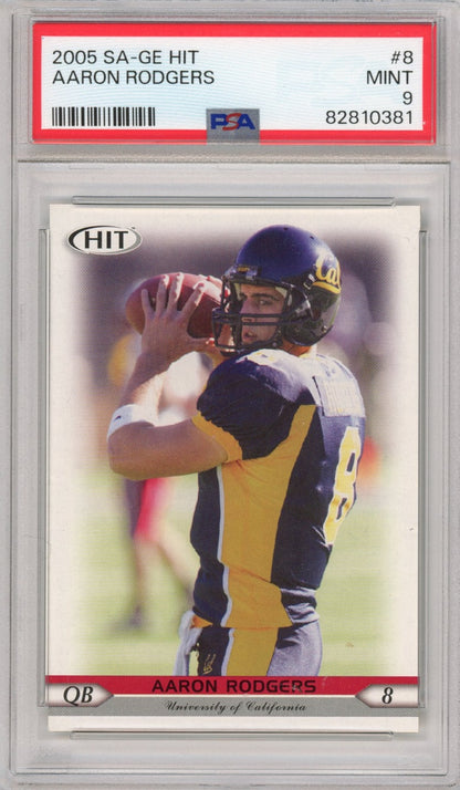Graded 2005 Sage SA-GE Hit Aaron Rodgers #8 Rookie RC Football Card PSA 9 Mint