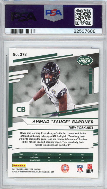 Graded 2022 Panini Prestige Ahmad Sauce Gardner #378 Rookie RC Football Card PSA 8 Mint