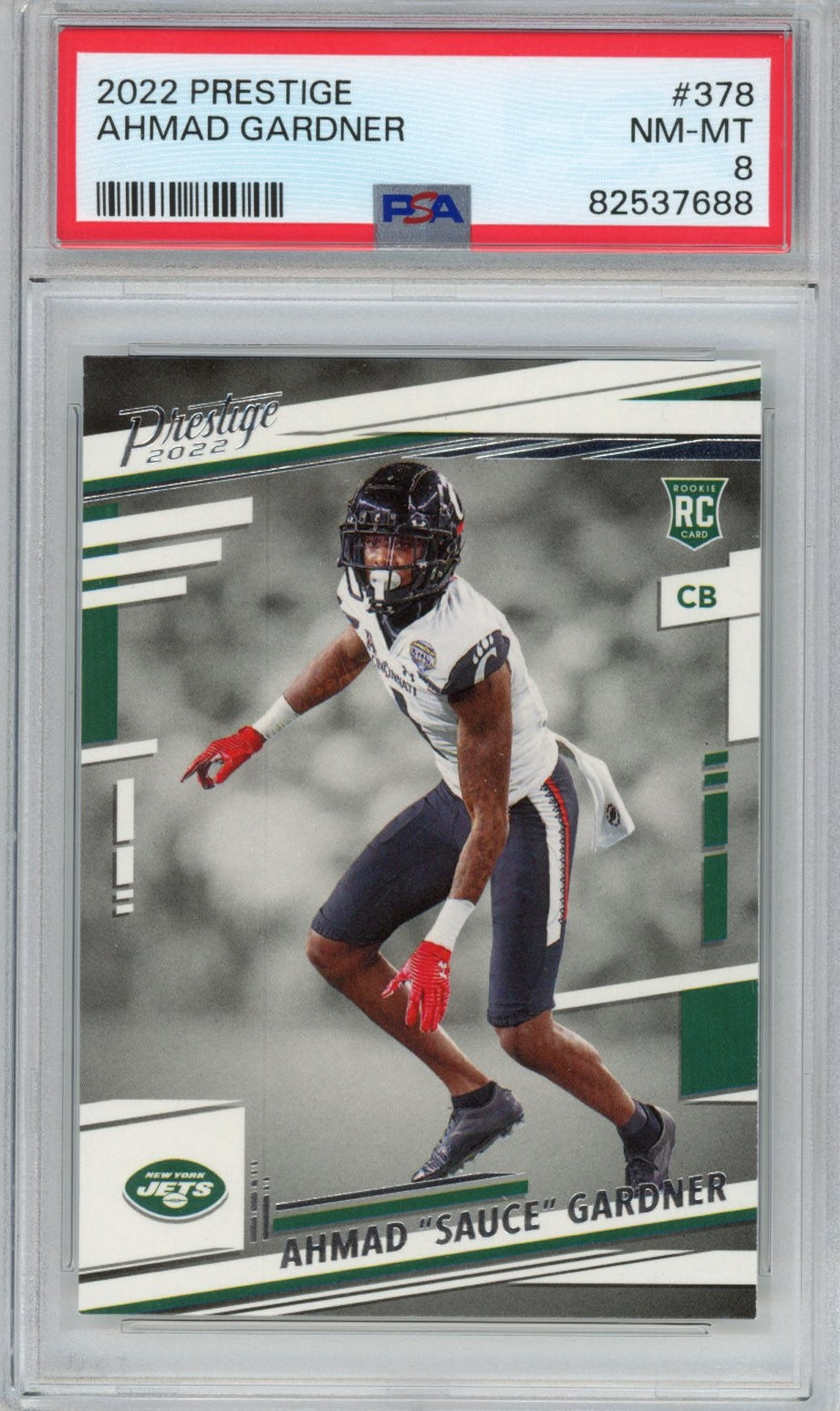 Graded 2022 Panini Prestige Ahmad Sauce Gardner #378 Rookie RC Football Card PSA 8 Mint