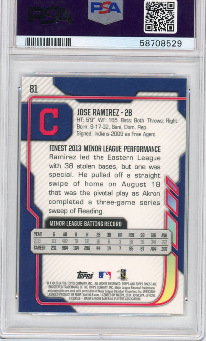 Graded 2014 Topps Finest Jose Ramirez #81 Rookie RC Baseball Card PSA 10 Gem Mint