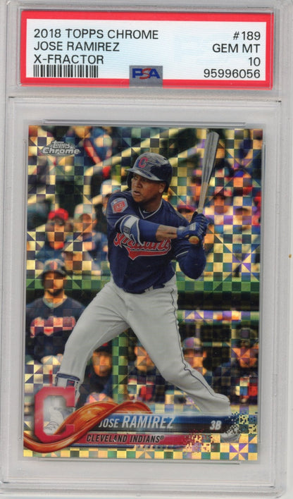 Graded 2018 Topps Chrome Jose Ramirez #189 X-Fractor Baseball Card PSA 10 Gem Mint