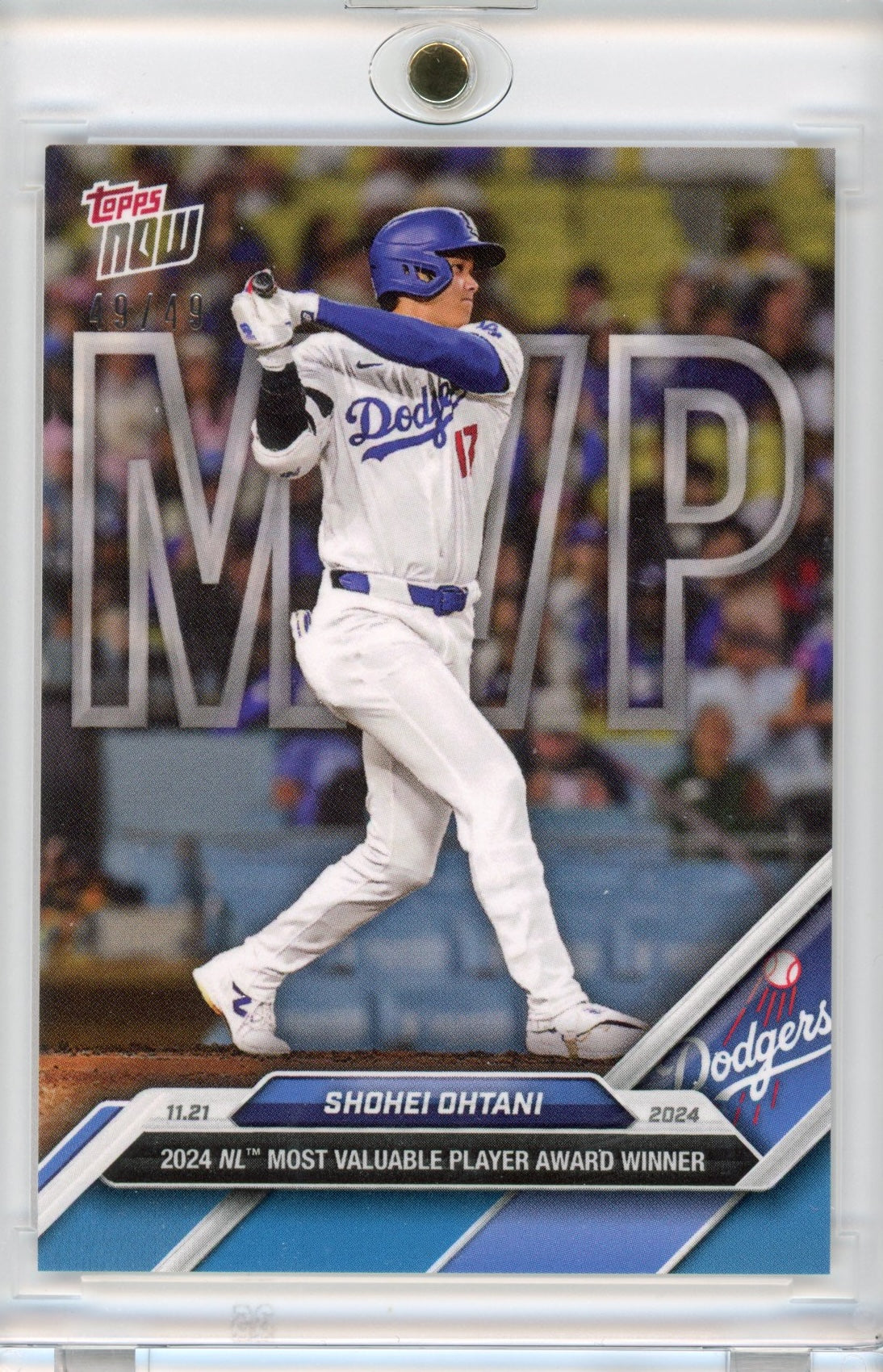 2024 Topps Now Shohei Ohtani #OS-6 Wins NL MVP Blue #/49 Los Angeles Dodgers Baseball Card