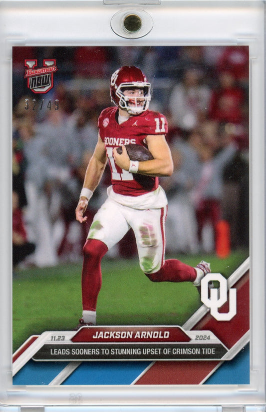 2024 Topps Bowman U Now Jackson Arnold #46 Blue /49 Oklahoma Sooners Rookie RC Football Card