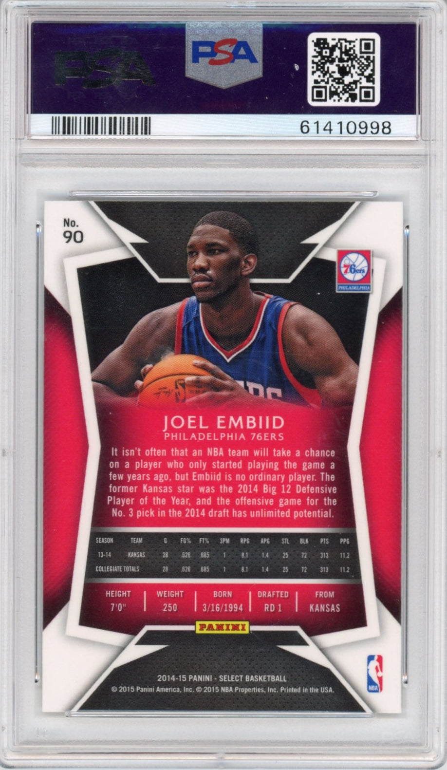 Graded 2014-15 Panini Select Joel Embiid #90 Rookie RC Basketball