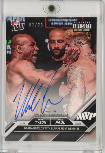 2024 Topps Now Mike Tyson/Jake Paul #3 Auto #/25 Slap At Weigh In Boxing Card