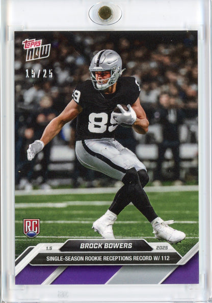 2024 Topps Now Brock Bowers #20 Purple #/25 Las Vegas Raiders Rookie RC Football Card
