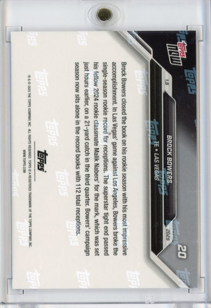2024 Topps Now Brock Bowers #20 Blue #/49 Las Vegas Raiders Rookie RC Football Card