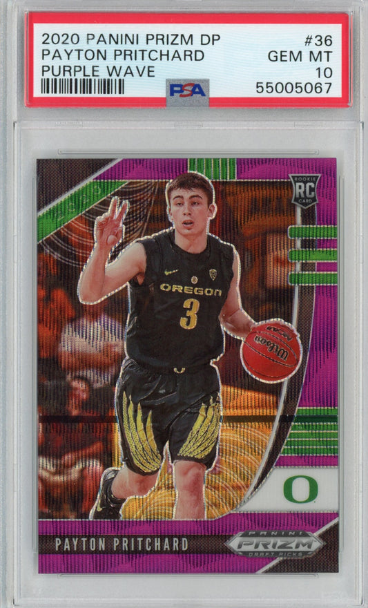 Graded 2020 Panini Prizm Draft Picks Payton Pritchard #36 Purple Wave Rookie RC Basketball Card PSA 10 Gem Mint