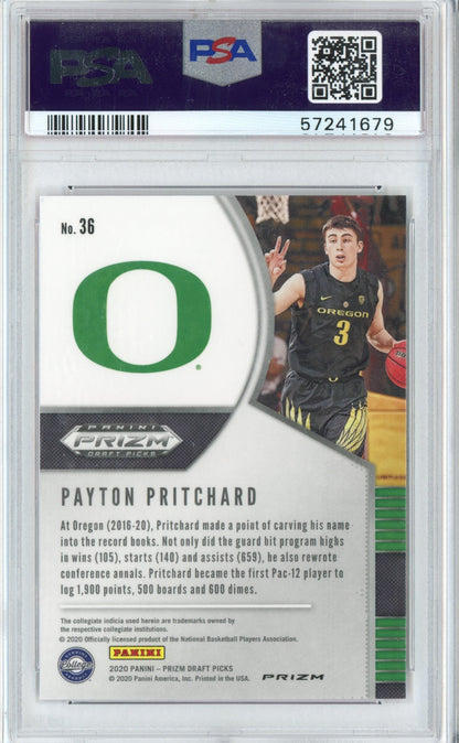 Graded 2020 Panini Prizm Draft Picks Payton Pritchard #36 Pink Ice Rookie RC Basketball Card PSA 10 Gem Mint