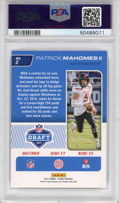 Graded 2017 Panini Score Patrick Mahomes II #2 NFL Draft Rookie RC Football Card PSA 10 Gem Mint