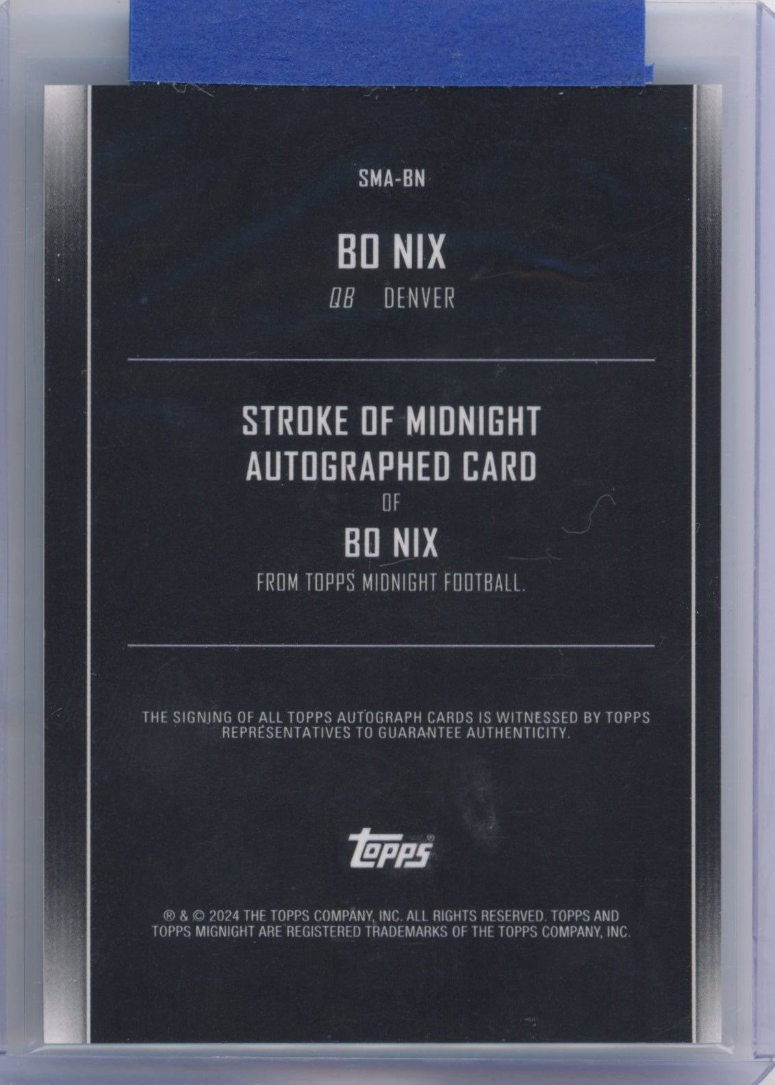 2024 Topps Midnight Bo Nix #SMABN Stroke of Midnight Auto Rookie RC Football Card