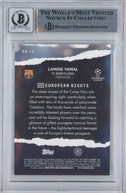 Graded 2023-24 Topps UCC Lamine Yamal #EN10 European Nights Signed Rookie RC Soccer Card Beckett BAS BGS Auto 10