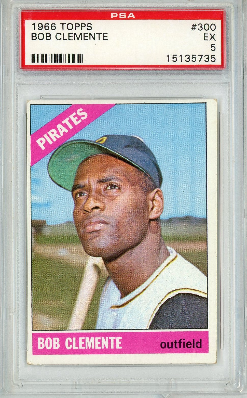 Graded 1966 Topps Bob Roberto Clemente #300 Baseball Card PSA 5 Excellent