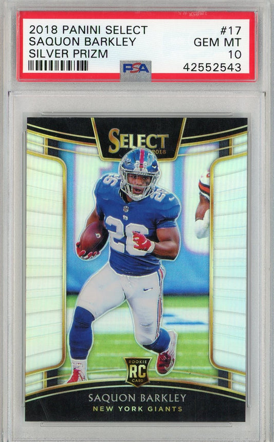 Graded 2018 Panini Select Saquon Barkley #17 Silver Prizm Rookie RC Football Card PSA 10 Gem Mint