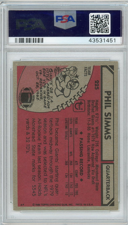 Graded 1980 Topps Phil Simms #225 Rookie RC Football Card PSA 4 VG-EX