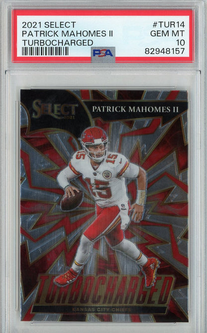 Graded 2021 Panini Select Patrick Mahomes II #TUR14 Tubrocharged Football Card PSA 10 Gem Mint