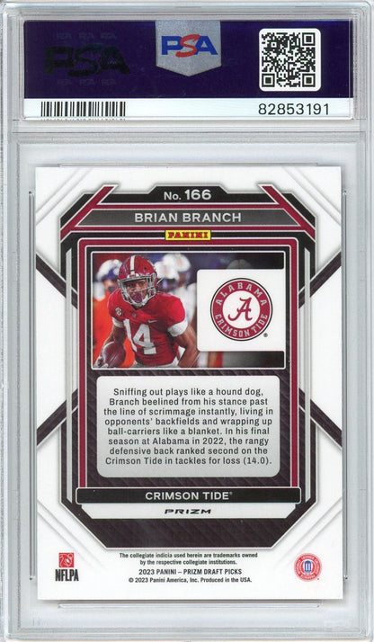 Graded 2023 Prizm DP Brian Branch #166 Ruby Wave Rookie RC Football Card PSA 10 Gem Mint